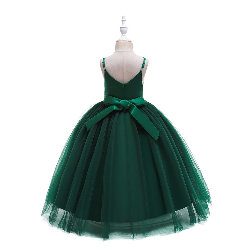 Glamulice Emerald Green Flower Girl Dress Lace Bridesmaid Long A Line Wedding Pageant Dresses Elegant Spaghetti Strap Party Gown Holiday Formal Princess Christmas Green Dance Photo Shoot Ball Gown 10 - Image 2